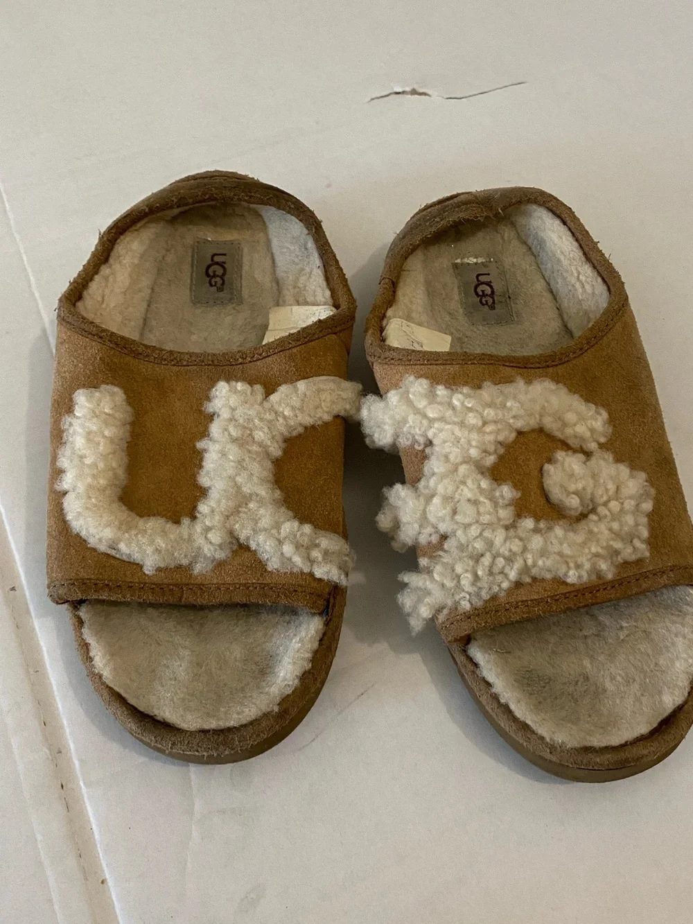UGG Women Chestnut Shearling Logo Slide Sandals - Chestnut/Tan Size 8